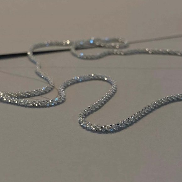 925 Silver Sparkling Clavicle Choker Length Necklace - Picture 6 of 12